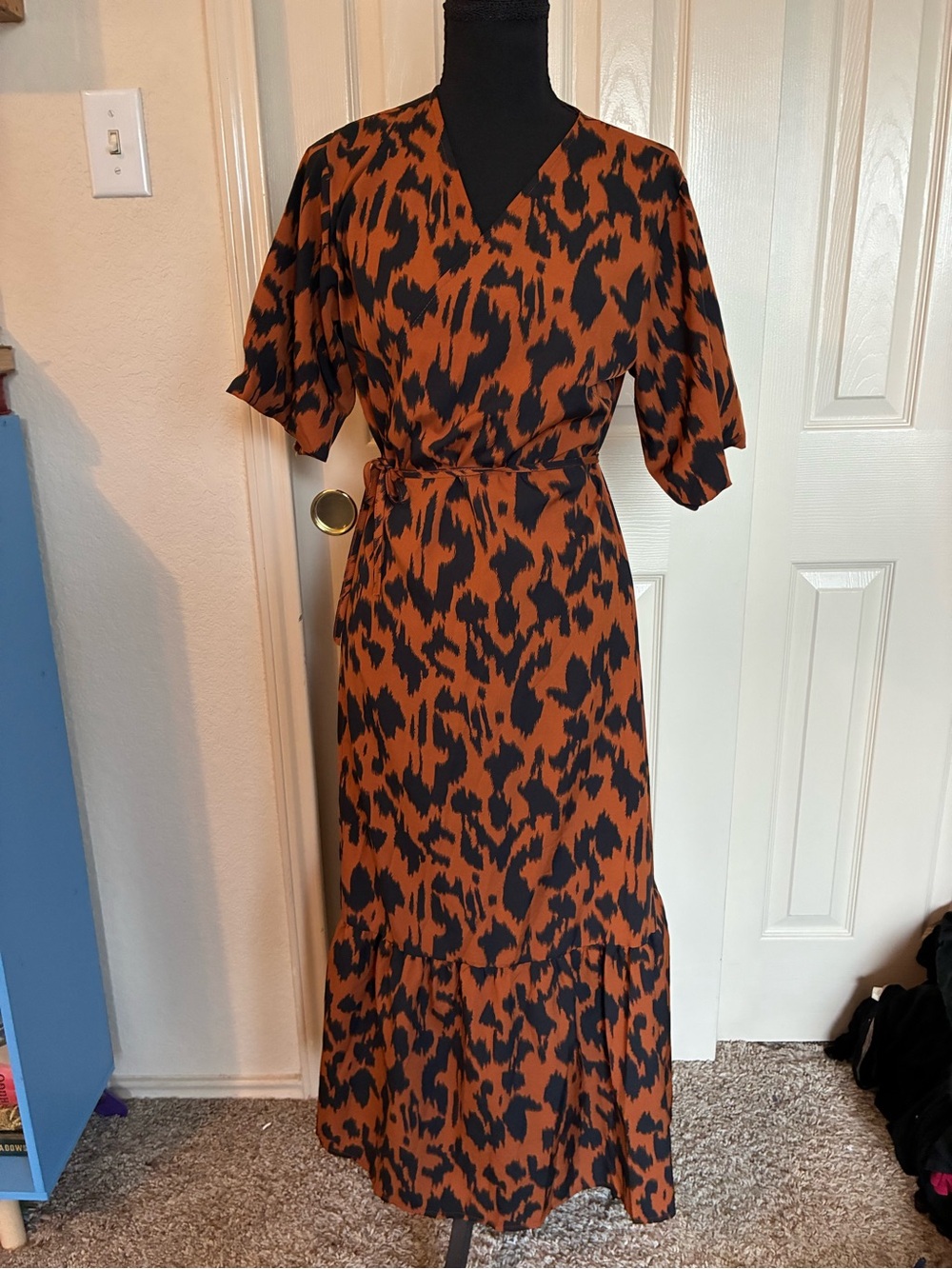 Rust Black Animal Print Wrap Maxi Dress
